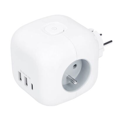 Rozvodka biela 3x 16A guľatá zásuvka, s nabíjačkou 2xUSB-A,2.4 A, 1xUSB-C 15W, biela