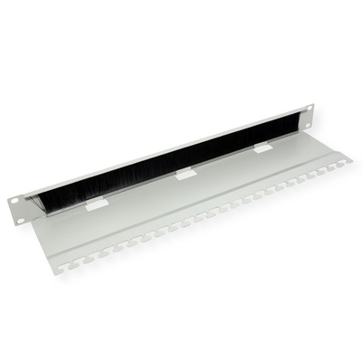 19" Panel vyväzovací, organizér, prechodka s kefkami a podperou, 1U, kovový, sivá