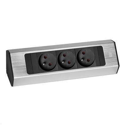 CASIA2 3xUTE 230V, 2m kábel 1.5mm², vidlica CEE7/7, Hliník, nerezová farba