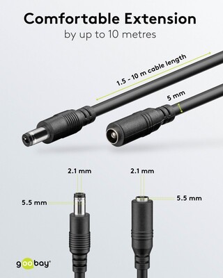 Kábel predlžovací DC 5.5mm / 2.1mm, AWG20, 10m, čierny