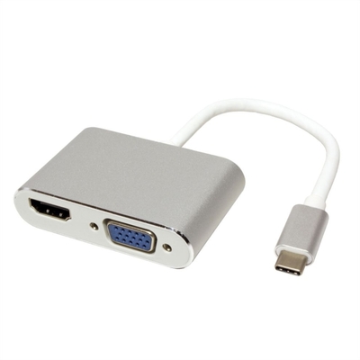 Adaptér USB 3.1 Typ C na HDMI 4K (30Hz), VGA (60Hz), 15cm biely/strieborný