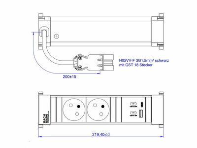 Power Frame 2xUTE zásuvka 230V, 1xnabíjačka 2.15A 2xUSB (USB A + USB C) 22W