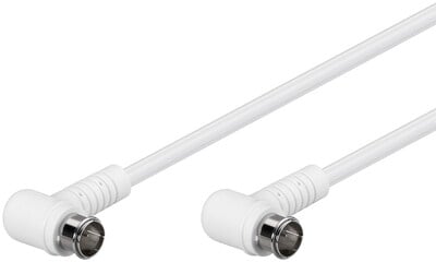 Kábel satelitný, koax F-konektor QUICK M/M 5m, 75 Ohm, 80dB, 2x tienený, CCS, biely, 2x90°