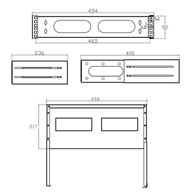 19" Mini skriňa ramova s krytom 2U, nastavitelná hĺbka: 240 - 400mm, svetlosivá, RAL7035
