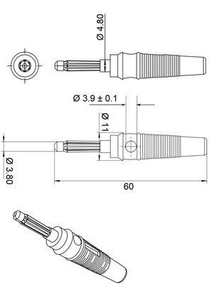 Konektor banán samec 4mm, červený, 10ks/bal