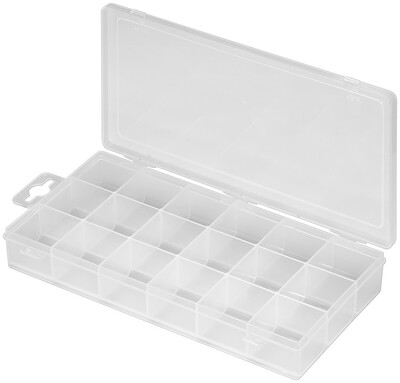 BOX na súčiastky s 18 priehradkami, 210x105x30mm, transparentný