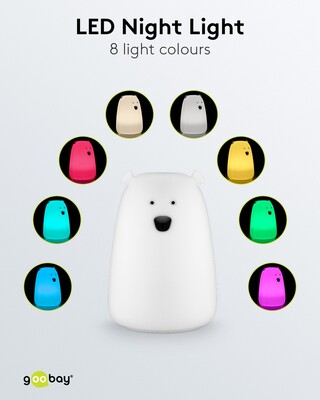 Nočná LED lampa "Ľadový medveď", rôzne režimy svietenia, RGB farby, nabíjacia (USB C)