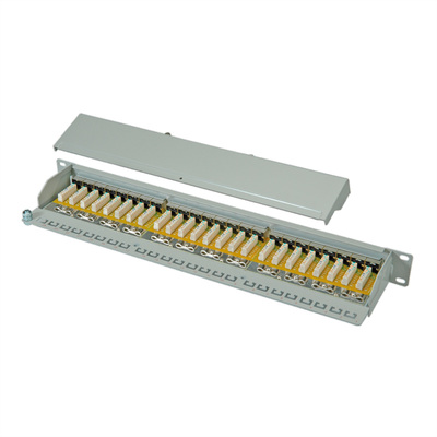 19" Patch panel 24port cat.6, tienený s uzemnením, celokovový, 1U, sivý