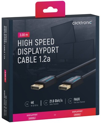Kábel DisplayPort M/M 3m, 4K@60Hz, DP v1.2, 21.6Gbit/s, modrý, pozl. konektor, ClickTronic
