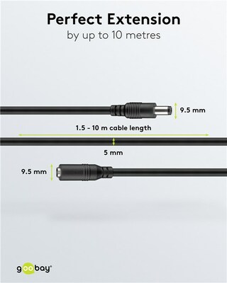 Kábel predlžovací DC 5.5mm / 2.1mm, AWG20, 1.5m, čierny