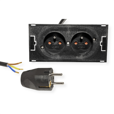 DUE 2xUTE 230V, 2m kábel 1.5mm², vidlica CEE7/7, čierna