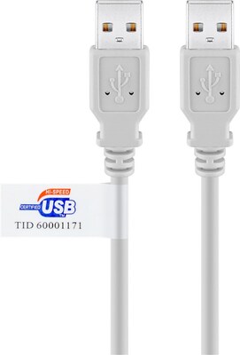 Kábel USB 2.0 A-A M/M 2m, High Speed, sivý, CERT