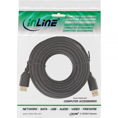 Kábel USB 2.0 A-A M/F 10m, High Speed, čierny, predlžovací, pozl. kon.