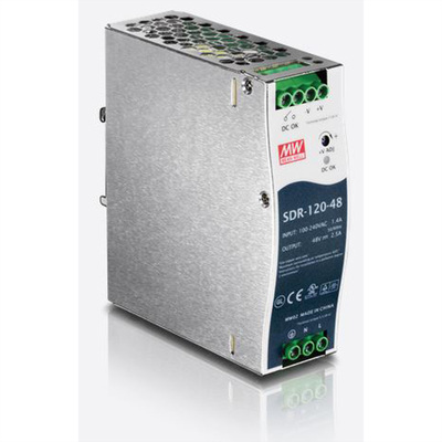 Napájací zdroj MEAN WELL SDR-120-48, montáž na DIN, 120W, 48V DC, 40x125.2x113.5 mm