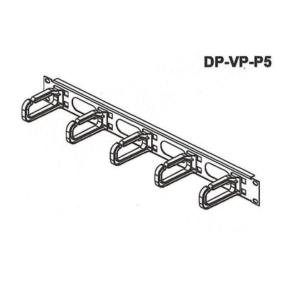 19" Panel vyväzovací, organizér, 5x oko (Typ C) 80mm, 1U, oceľ/plast, čierny