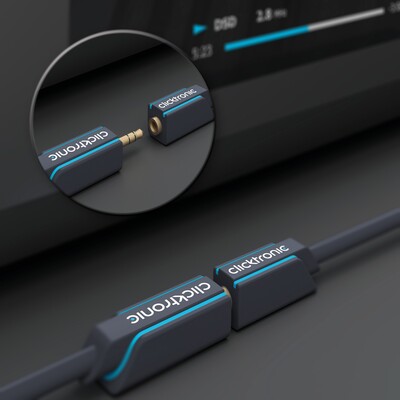Kábel 3.5mm stereo jack M/F predlžovací 5m, modrý, pozl. konektor, ClickTronic