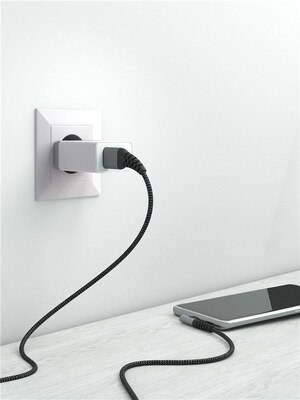 Kábel USB 2.0 Typ C AM/CM 1m, High Speed, Power Delivery 60w 20V3A, čierny/sivý, zahnutý 90°