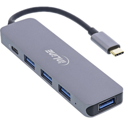 Hub USB 3.0 Typ C, 5 Port, 4x USB A, 1x USB Typ C (Power Delivery 87W), 11cm, sivý