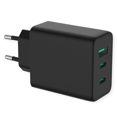 Nabíjačka USB 230V 3port, 1xUSB A, 2xUSB Typ C, 65W, Power Delivery, GaN, čierna