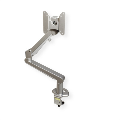 Držiak pre monitor na stôl, úchyt o dosku, pneumatický, max 8kg, rameno 486mm VESA 75/100 strieborný