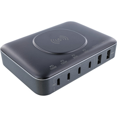 Nabíjačka USB 230V 6port, 2xUSB A, 4x USB Typ C, 100W, PD, QC 2.0, kábel (C7) 1.8m, GaN, čierna