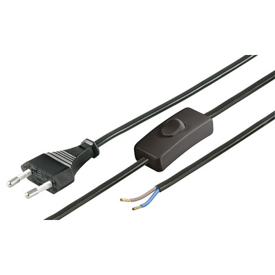 Kábel sieťový 230V, 2pin vidlica (CEE7/16) priama - dutinky, 1.5m, 0.75mm², 2.5A, vypínač, čierny