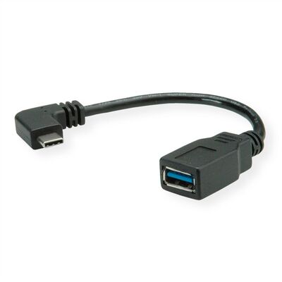 Kábel USB 3.2 Gen 1, Typ C CM/AF 0.15m, 5Gbps, OTG, čierny, zahnutý 90°