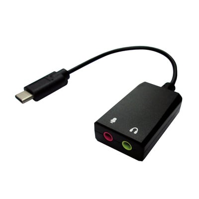 Adaptér USB 3.1 Typ C na 2x3,5mm audio jack, Slúchadla + Mikrofón, 13cm, čierny