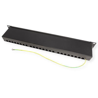 19" Patch panel 24port cat.6a, tienený s uzemnením, celokovový, 1U, čierny