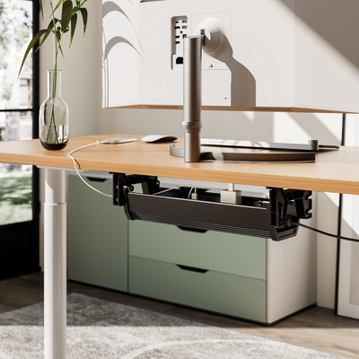Káblový organizér, žľab na káble pod stôl, plast (ABS), 449 x 182 x 118 mm (DxHxV), čierny