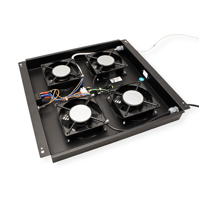 19" Ventilačná jednotka, stropná, 4 vetráky, s termostatom, čierna, RAL9005
