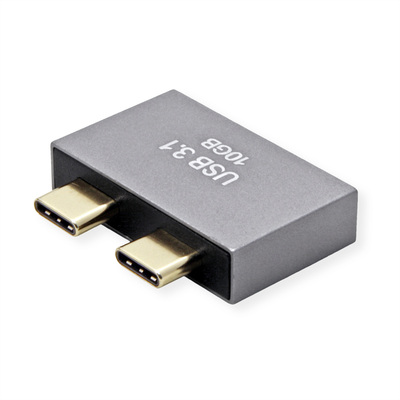 Adaptér USB 3.2 Gen 2, Typ C, dvojitý, 2x CM/CF+AF, priamy°, 10Gbps,PD 60W, 5V3A, sivý/čierny