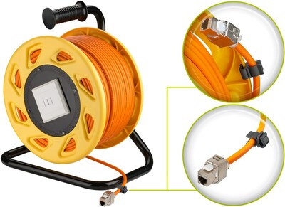 S/FTP (PiMF) Patchkábel LSOH 90m drôt cat.7a, AWG23, 10GBase-T, oranžový, meď, prenosný na bubne