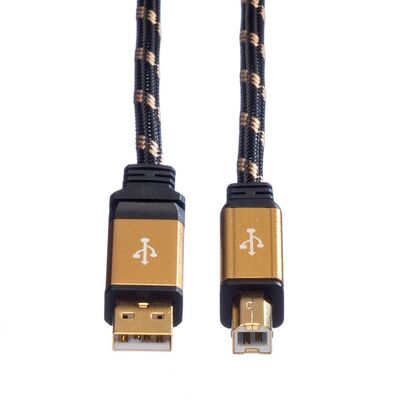 Kábel USB 2.0 A-B M/M 1.8m, High Speed, čierny/zlatý, Gold, pozl. konektor