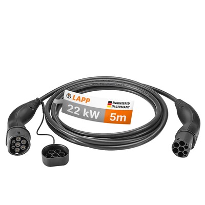 Kábel LAPP nabíjací pre elektromobily Type 2, 5m, 22kW, 32A, 3 fázy, čierny
