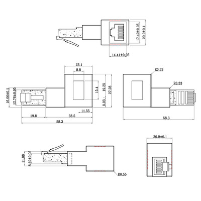 Adaptér RJ45 M/F, Cat.6a, 90° "smerom doľava" čierna