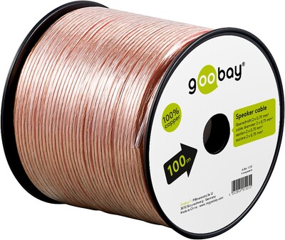 Reproduktorový kábel audio 2x0.75mm², 100m, meď, OFC (99,9% oxygen-free copper), transparentný