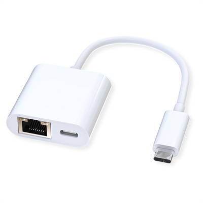 Adaptér USB 3.1 Typ C na RJ45 (Gigabit Ethernet), 1x USB 3.1 TYP C (PD), 10cm, biely