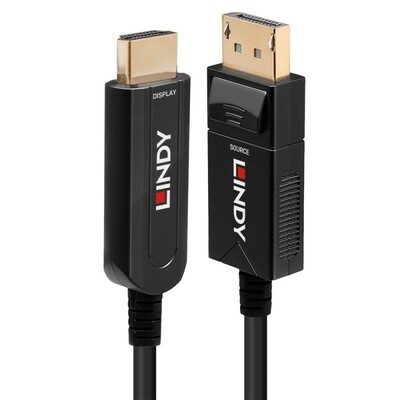 Kábel DisplayPort na HDMI M/M 40m, 4K@60Hz, DP v1.2, 18Gbit/s, audio, jednosmerný, aktívny, optický