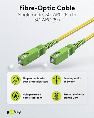 Fiber kábel SC/APC-SC/APC, 0.5m Simplex OS2(9/125µm), LSOH, 3mm, Kábel pre Orange a Magio, žltý