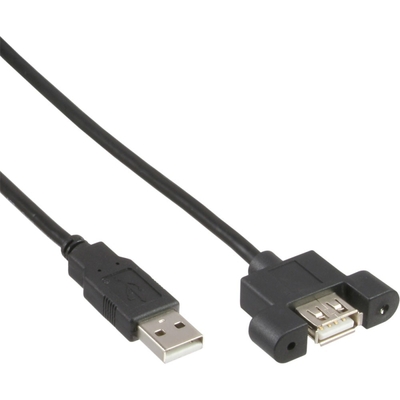Kábel USB 2.0 A-A M/F 0.6 m, High Speed, čierny, predlžovací, s panelovým konektorom