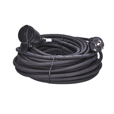 Predlžovačka 20m s 1 zásuvkou, 1.5mm, gumová, čierna bez bubna IP44