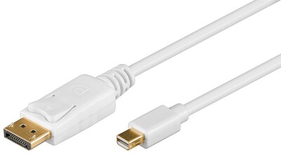 Kábel DisplayPort mini/DP M/M 2m, 4K@60Hz, DP v1.2, 21.6Gbit/s, biely, pozl. konektor