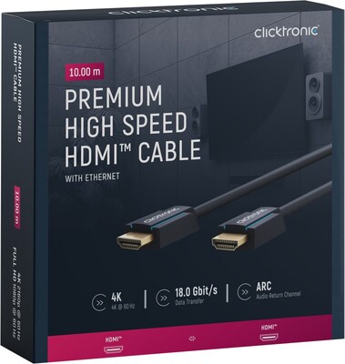 Kábel HDMI M/M 10m, High Speed+Eth, 4K@60Hz, HDMI 2.0, 18G, pozl. konektor, modrý, C