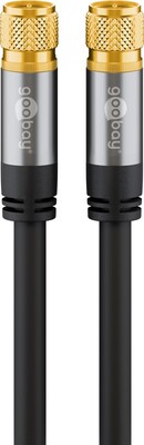 Kábel satelitný, koax F-konektor M/M 1m, 75 Ohm, 135dB, 4x tienený, Cu, čiernz, pozl. konektor
