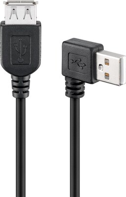 Kábel USB 2.0 A-A M/F 0.15m, High Speed, predlžovací, čierny, zahnutý 90°
