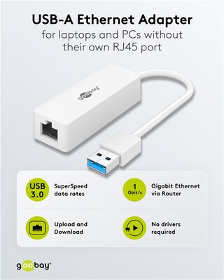 Adaptér USB 3.2 Gen 1 na RJ45 (Gigabit Ethernet), 10cm, biely