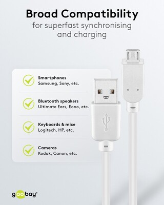 Kábel USB 2.0 A-MICRO-B M/M 1.8m, High Speed, biely
