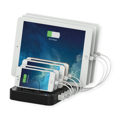 Nabíjačka USB 230V 7port, 7xUSB A, 2.4A, 84W, úložné prepážky, kábel (C7) 1.2m, čierna