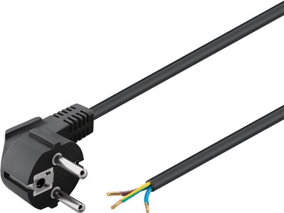 Kábel sieťový 230V, vidlica (CEE7/7) lomená - dutinky, 2m, 0.75mm², 16A, surový, čierny